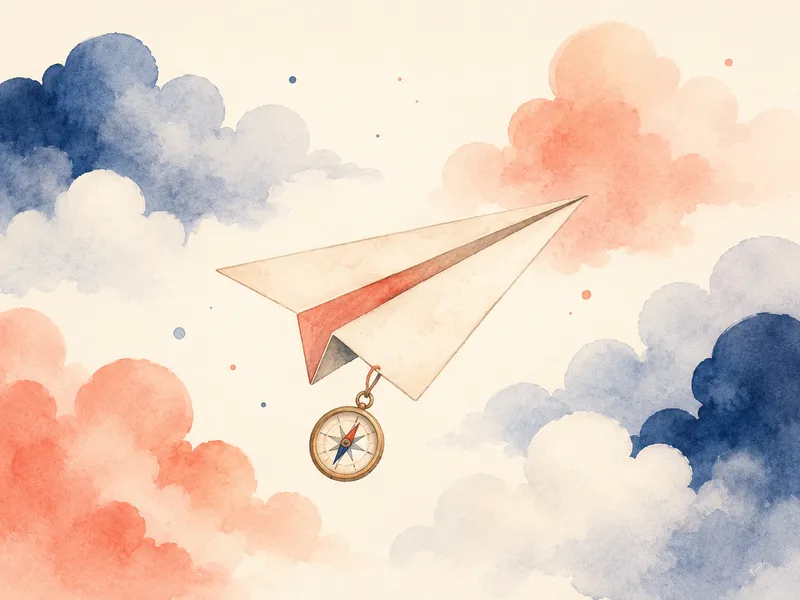 Paper airplane with compass — lost but finding its way